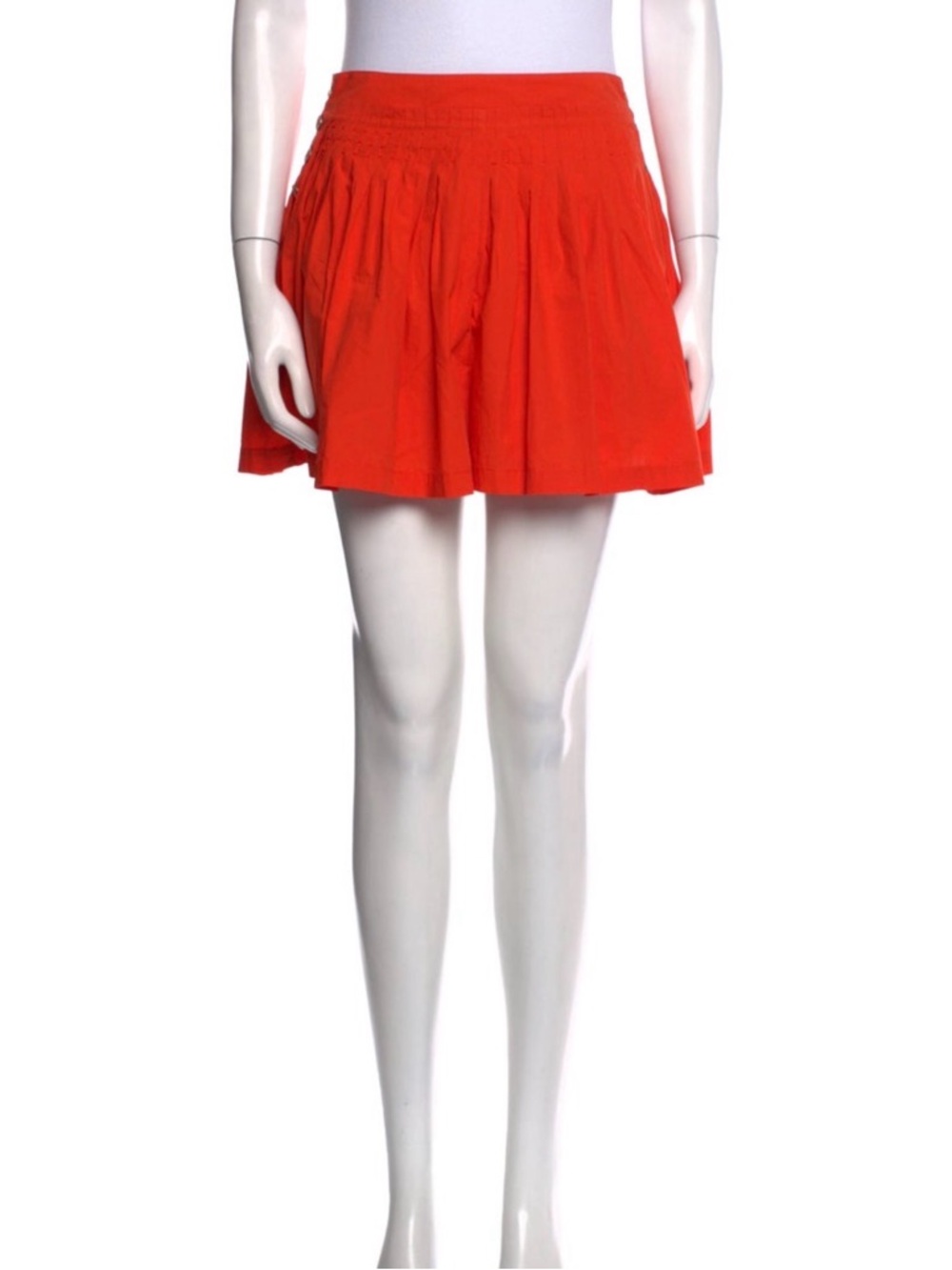 Ulla Johnson Bright Red High-Waist Pleated Mini Shorts